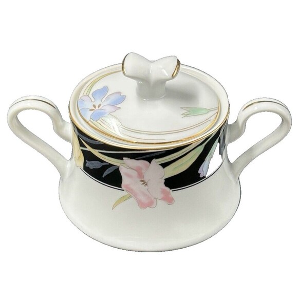 Mikasa Charisma Black Cream and Sugar Bowl with Lid Set Made in Japan L9050 - Picture 2 of 15